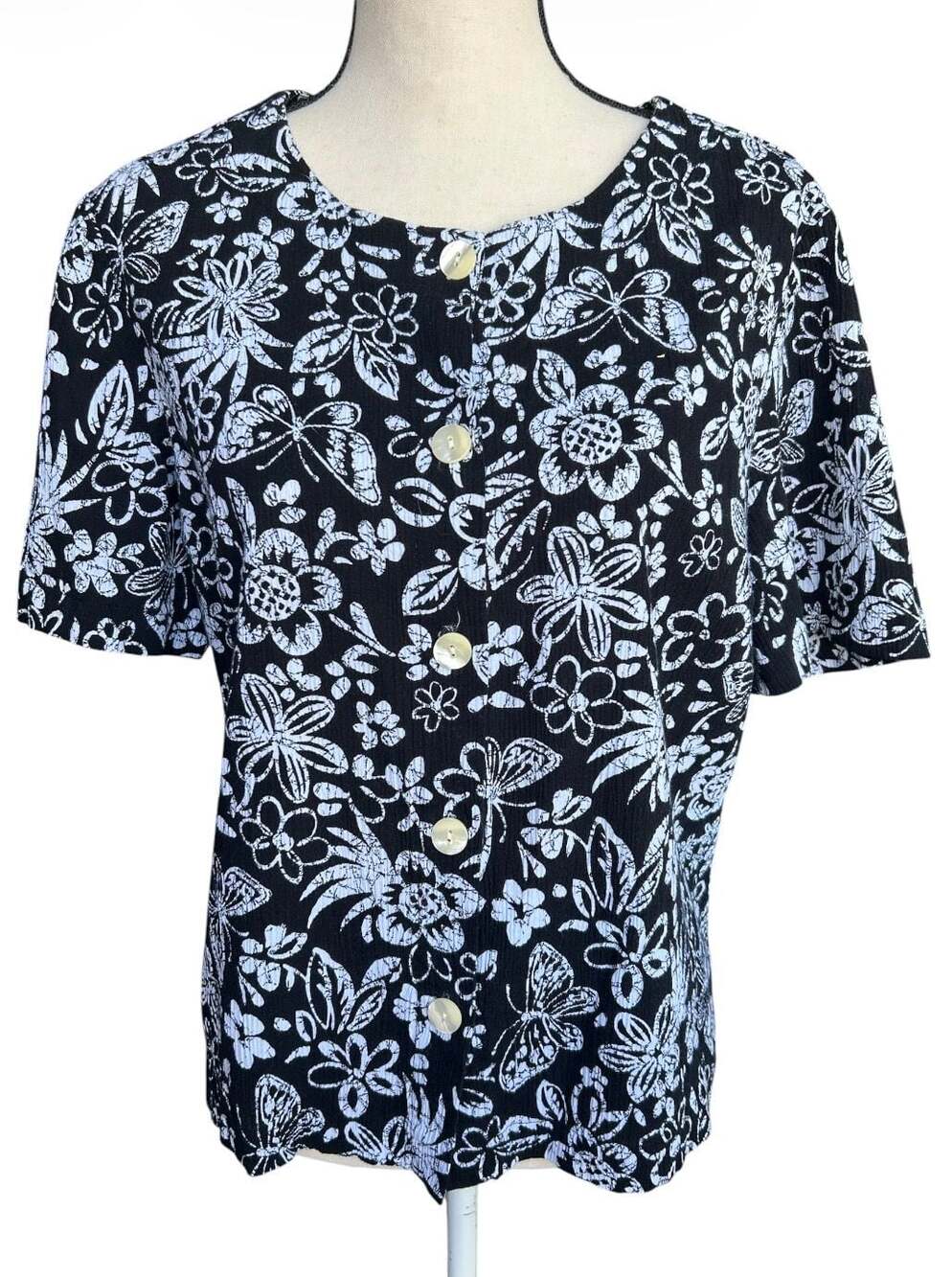Appleseed's Petites 100% Cotton Floral Button-Down Shirt Size PL